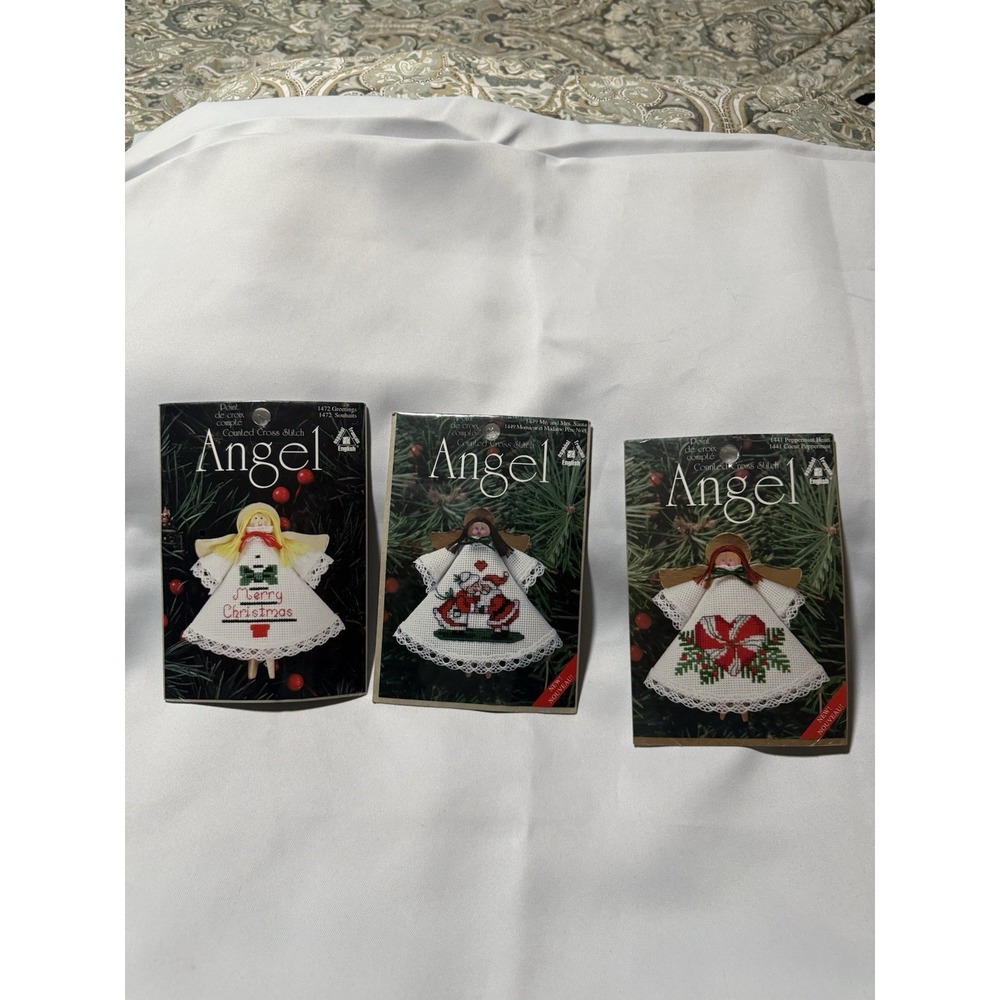 ANGEL CROSS STITCH Clothespin Christmas Ornament Kits Lot 3 , Mr Mrs Santa , Etc